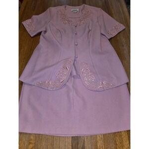Habits Women 14 2pc Dusty Rose Floral Embroidery‎ Lace Jacket Skirt Set Vintage